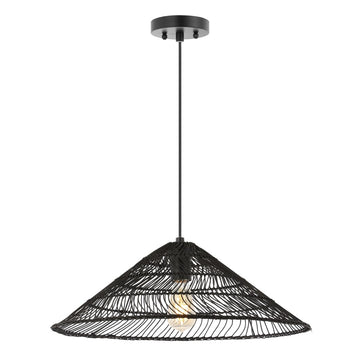 Nova 20.25" Farmhouse Coastal Rattan 180" Cord Plug-In or Hardwired LED Pendant - JONATHAN Y